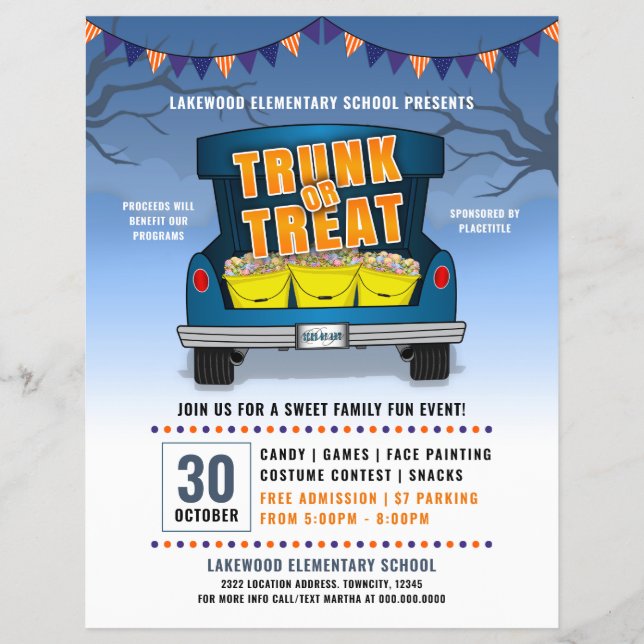 Blue Trunk or Treat Car Trunk Halloween Event Flyer (Front)