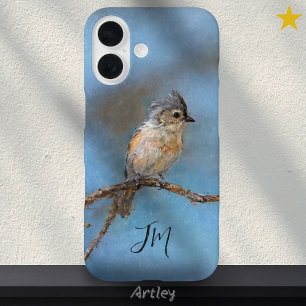Blue Tufted Titmouse Bird Painting Custom Name  iPhone 16 Case