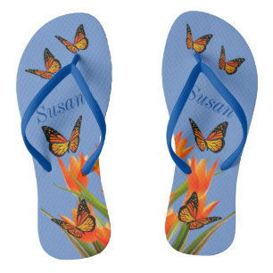 Blue Tulip & Butterflies Pair of Flip Flops