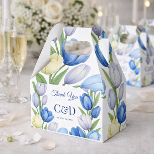 Blue Tulip Elegant Wedding Thank You Floral Favor Box