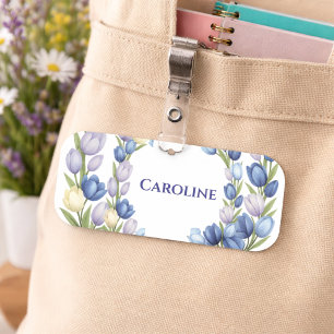 Blue Tulip Floral Elegant Personalized Style Name Tag