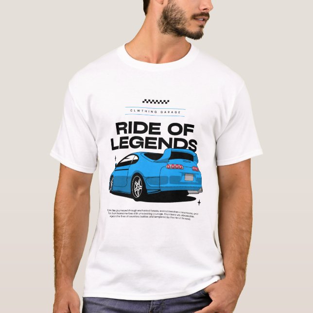 Blue Turbo Sports Car Illustration T-Shirt (Front)