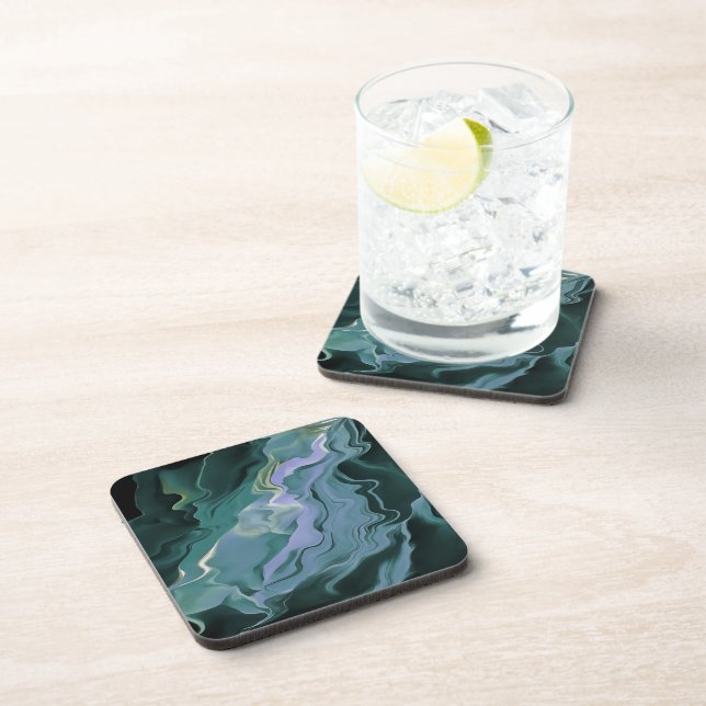 Blue Turbulence Acrylic Pour Abstract Art Coaster (Right Side)