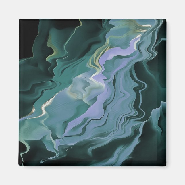 Blue Turbulence Acrylic Pour Abstract Art Magnet (Front)