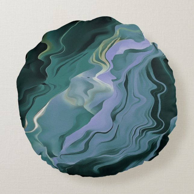 Blue Turbulence Acrylic Pour Abstract Art Round Pillow (Back)