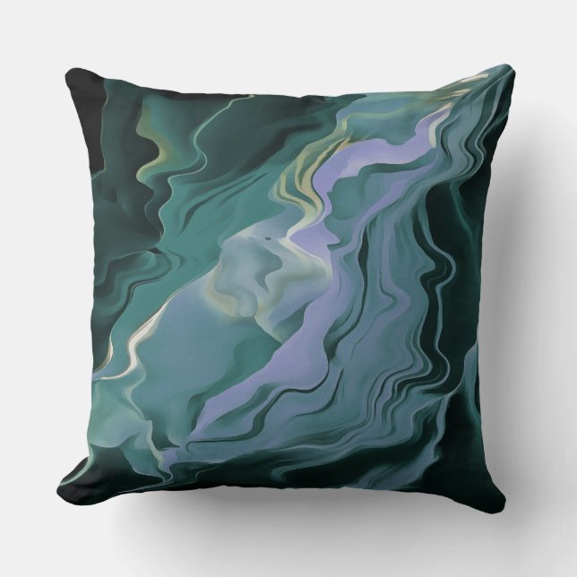 Blue Turbulence Acrylic Pour Abstract Art Throw Pillow (Front)