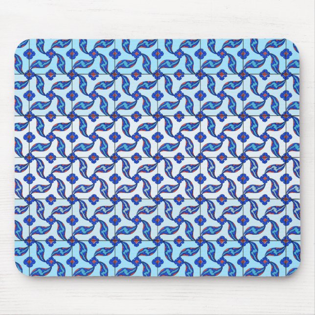 Blue Turkish Iznik Tile Pattern Mouse Pad (Front)
