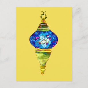 Blue Turkish Lamps mosaic art watercolor Postcard