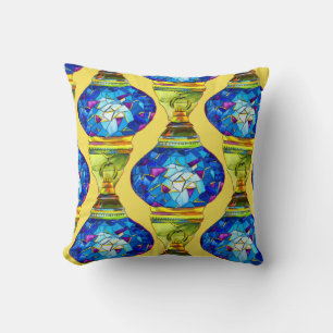 Blue Turkish Lamps mosaic art watercolor Throw Pillow