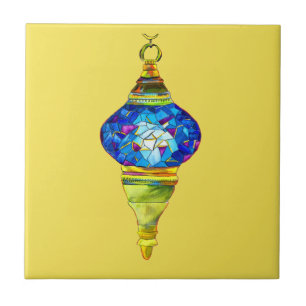 Blue Turkish Lamps mosaic art watercolor Tile