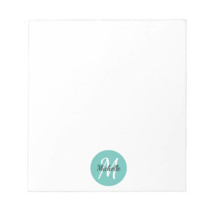 Blue Turqoise Simple Monogram Classic Trendy Notepad