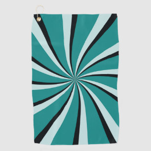Blue, turquoise and black retro style sun rays golf towel