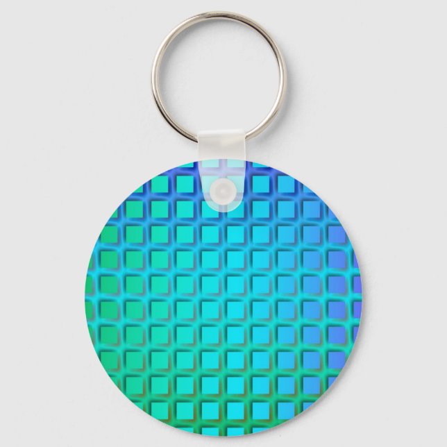 Blue Turquoise and Green Squares Pattern Keychain (Front)