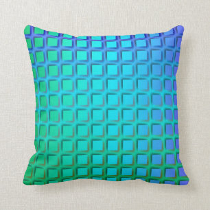 Blue Turquoise and Green Squares Pattern Throw Pillow