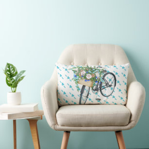 Blue Turquoise and Pink Vintage Retro Bicycle Lumbar Pillow