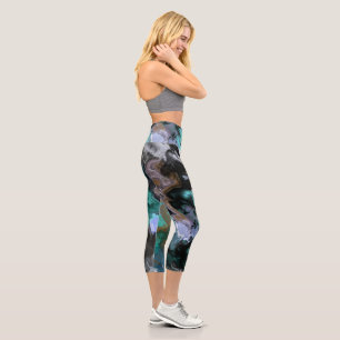 Blue, Turquoise and Purple abstract   Capri Leggings