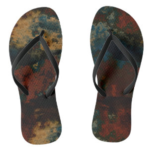 Blue, Turquoise and Rust Marble Abstract Flip Flops