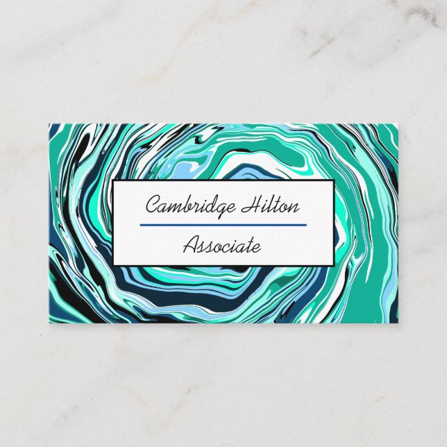 Blue, Turquoise and Teal Marble Swirls Business Card (Front)