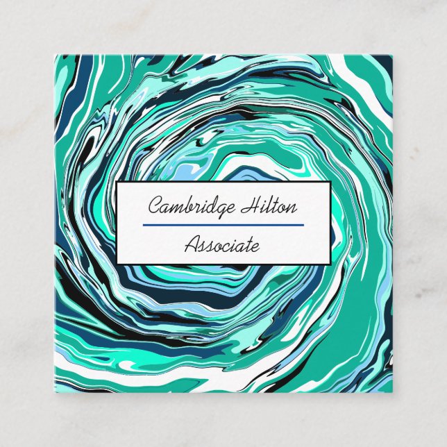 Blue, Turquoise and Teal Marble Swirls  Square Business Card (Front)