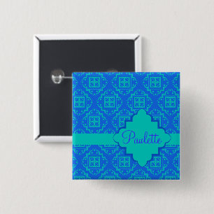 Blue & Turquoise Arabesque Moroccan Graphic 2 Inch Square Button