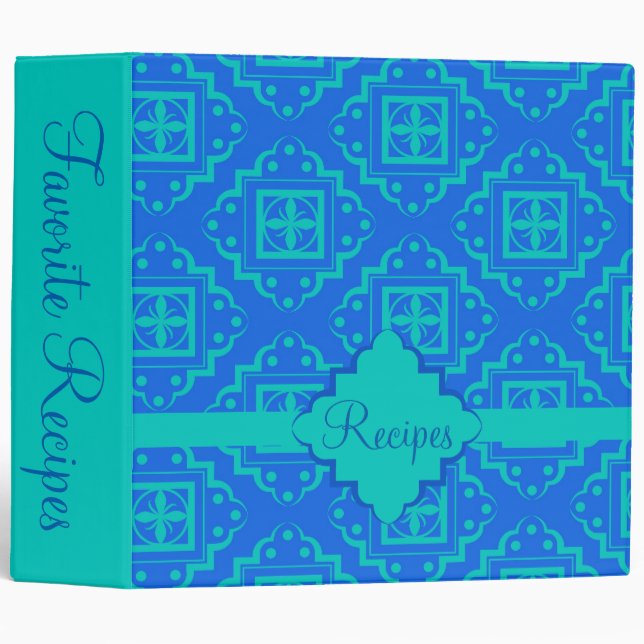 Blue Turquoise Arabesque Moroccan Name Customized Binder (Front/Spine)