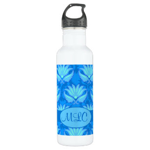Blue Turquoise Art Nouveau Damask Monogram 710 Ml Water Bottle