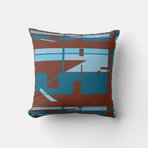 Blue Turquoise Burgundy Southwest Look Abstract Throw Pillow