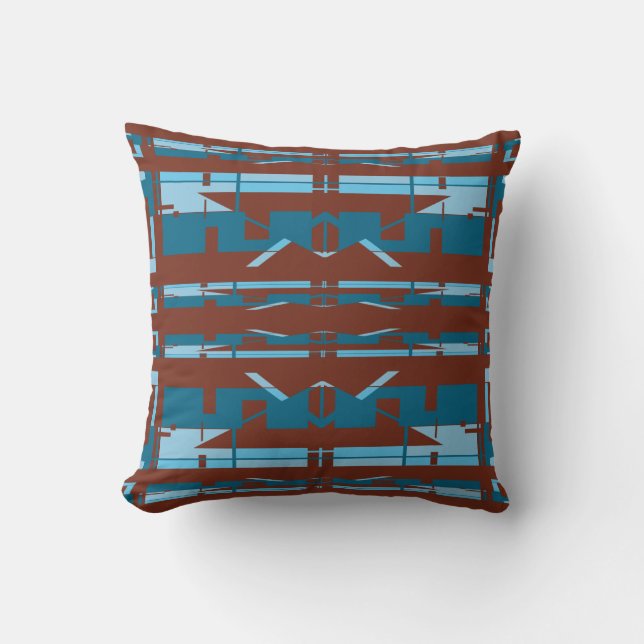 Blue Turquoise Burgundy Southwest Look Mosaic Throw Pillow (Front)