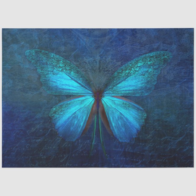 Blue Turquoise Butterfly Decoupage Tissue Paper (Front)