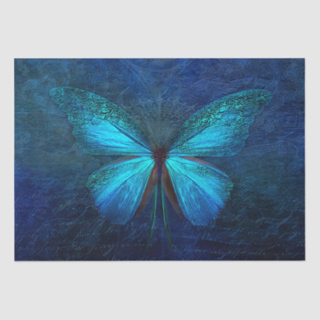 Blue Turquoise Butterfly Decoupage Tissue Paper (Front)