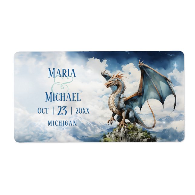 Blue Turquoise Celtic Dragon Wedding Labels Favori (Devant)