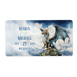 Blue Turquoise Celtic Dragon Wedding Labels Favour
