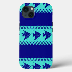 Blue Turquoise Coastal Angelfish Stripes iPhone 13 Case