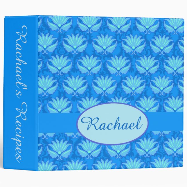 Blue Turquoise Damask Name Personalized Album Binder (Front/Spine)