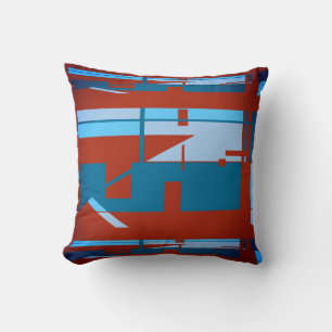 Blue Turquoise Dark Red Southwest Look Abstract Throw Pillow