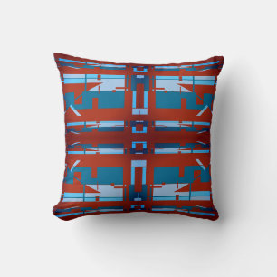 Blue Turquoise Dark Red Southwest Look Mosaic Throw Pillow