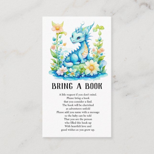 Blue Turquoise Dragon Baby Shower Bring a Book Enclosure Card (Front)
