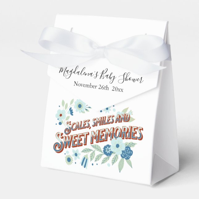 Blue Turquoise Green Flowers Dragon Baby Shower Favor Box (Front Side)