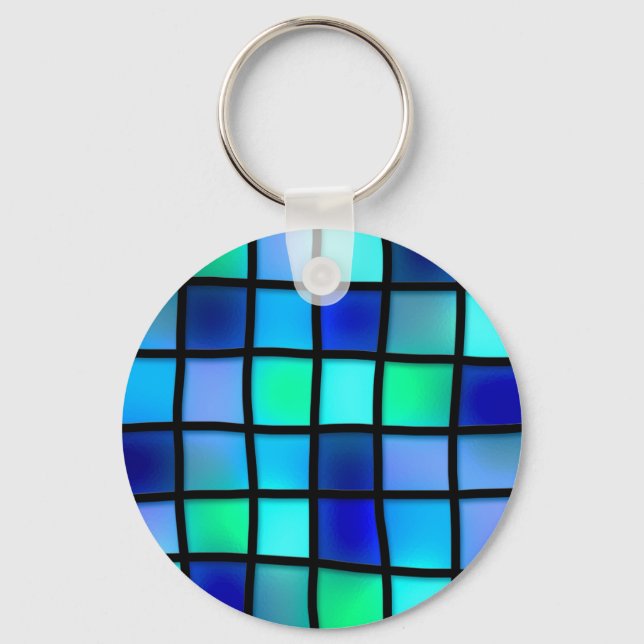 Blue Turquoise Green Purple Stained Glass Art Keychain (Front)