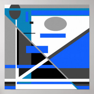 Blue Turquoise Grey Black White Geometric MXM Look Poster