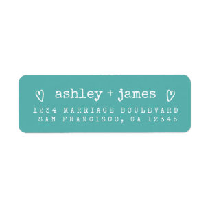 Blue Turquoise Heart Couple Wedding Return Address