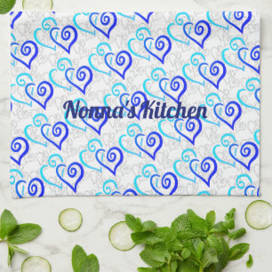 Blue Turquoise Linked Heart Art Pattern Custom  Kitchen Towel