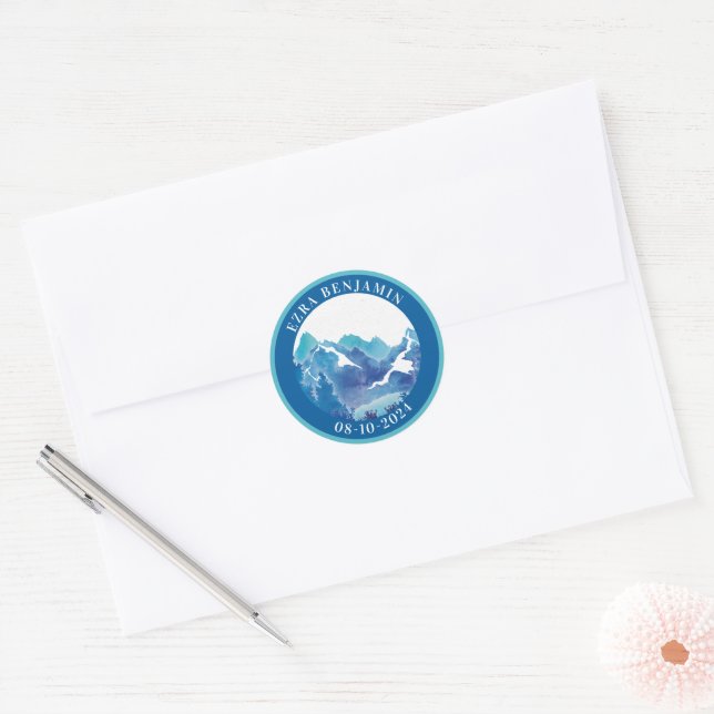 Blue Turquoise Majestic Mountain Bar Mitzvah Classic Round Sticker (Envelope)