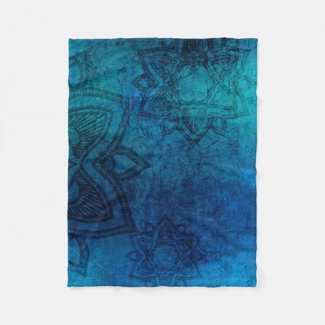 Blue Turquoise Mandala Distressed  Fleece Blanket (Front)