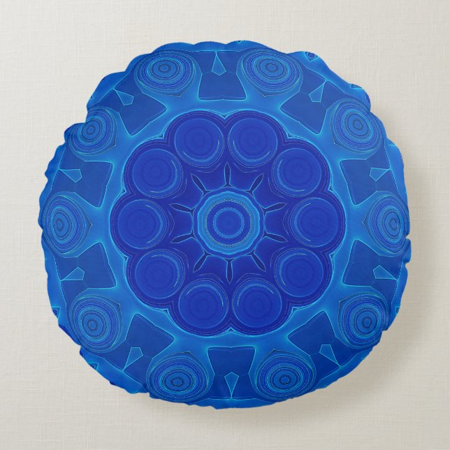 Blue Turquoise Mandala Flower Art Geometry Pillow (Front)
