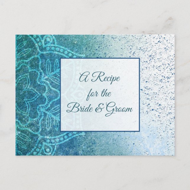 Blue Turquoise Mandala  wedding Recipe Card (Front)