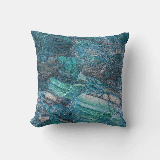 Blue Turquoise Marble Stone Rock Granite Throw Pillow (Front)