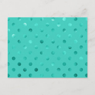 Blue Turquoise Metallic Faux Foil Polka Dot Aqua Postcard