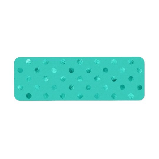 Blue Turquoise Metallic Faux Foil Polka Dot Aqua Return Address Label