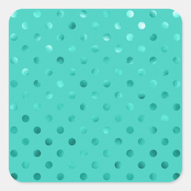 Blue Turquoise Metallic Faux Foil Polka Dot Aqua Square Sticker (Front)